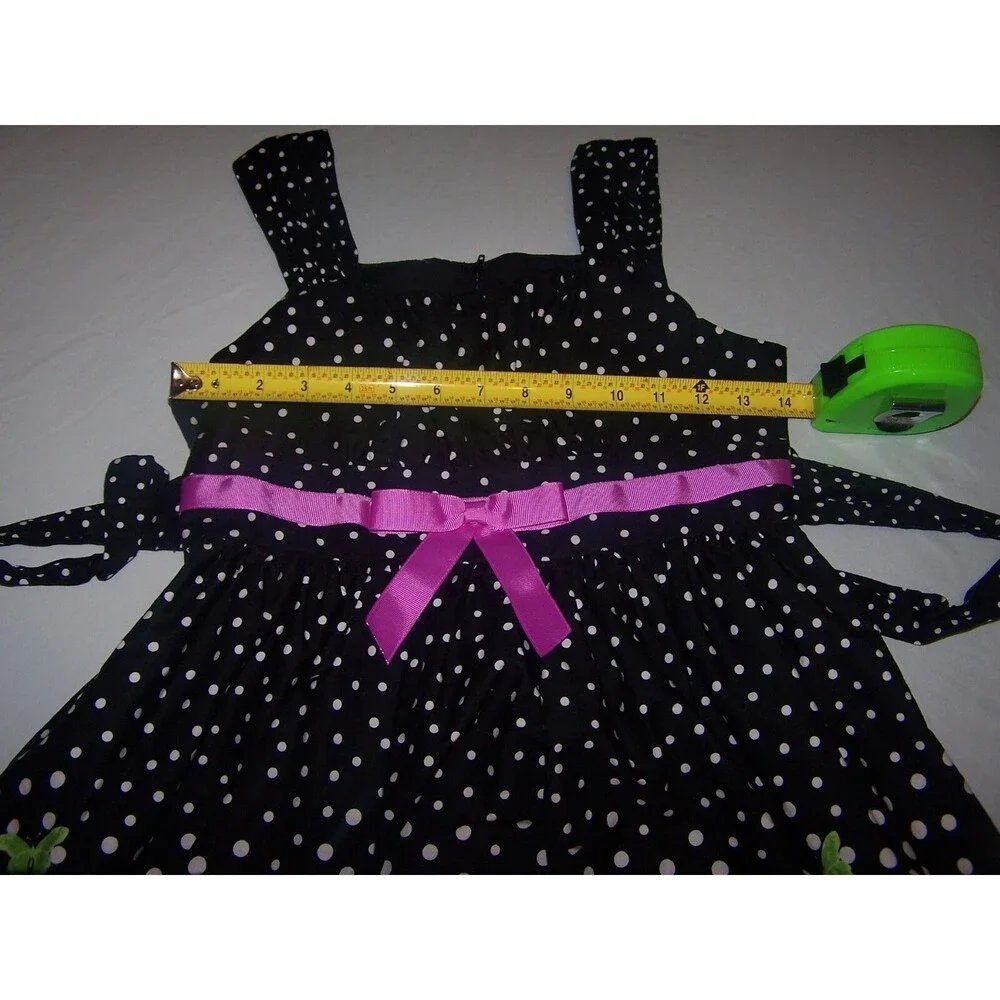 Girls JESSICA ANN BLACK AND‎ WHITE/ POKADOT W/ PINK BUTTERFLY'S  Dress Size 12
